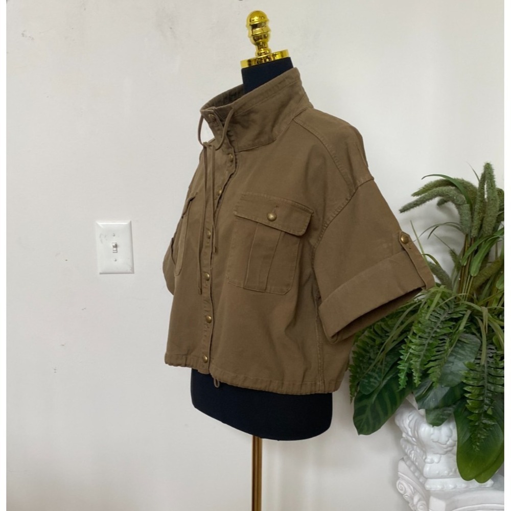New Lauren Ralph Lauren Drawcord‎ Green Canvas Cropped Jacket Size 14, $264